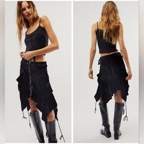 NWOTFree People Paxton Black Velvet Parachute Utility Skirt, 2
